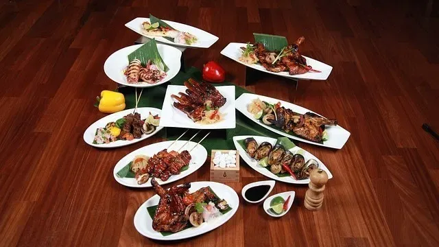 Multi-course banquet with grilled seafood and beautifully plated dishes