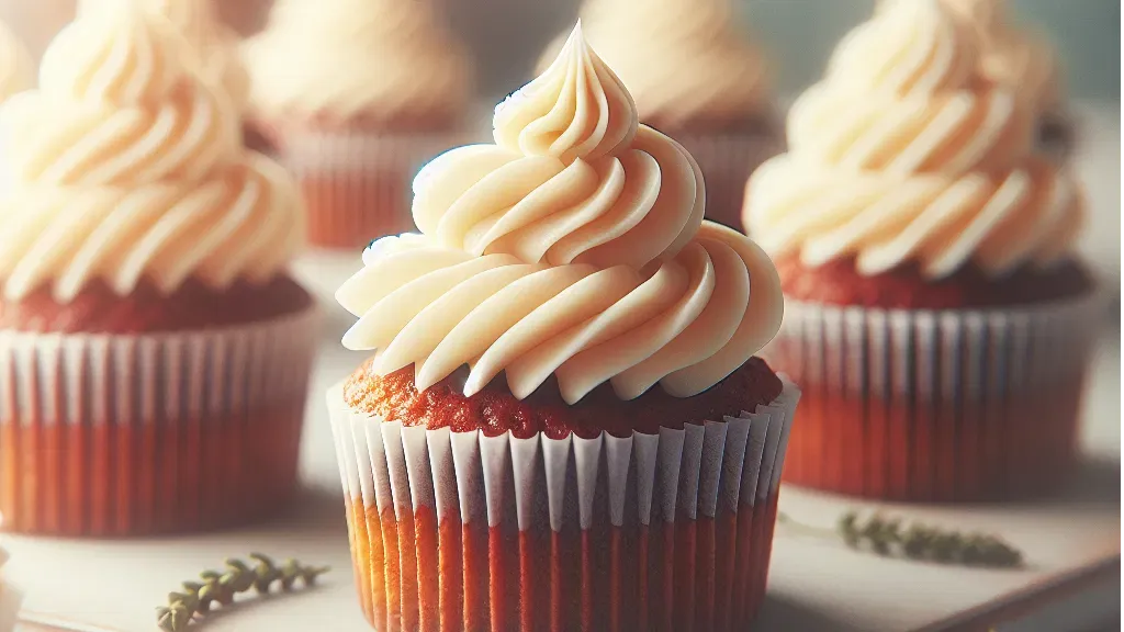 Red velvet cupcakes finished with cream cheese frosting